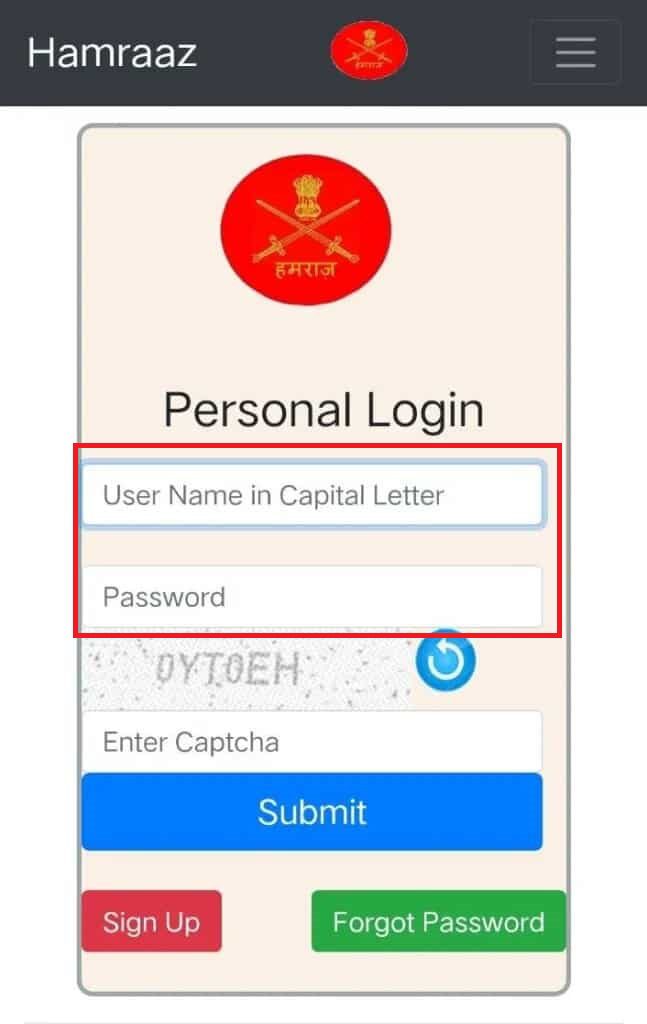 Hamraaz personal Login