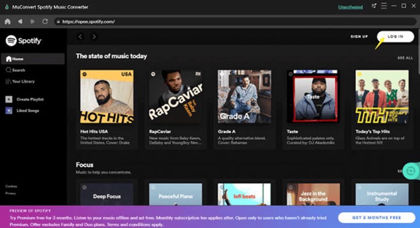 Log into Spotify in the Software