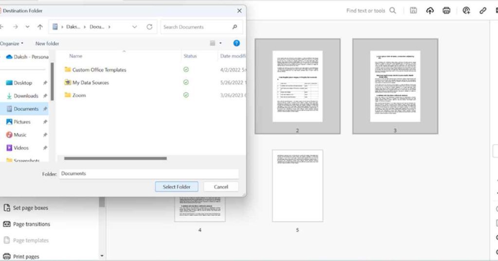 Step 7: Choose the desired location to store extracted pages.