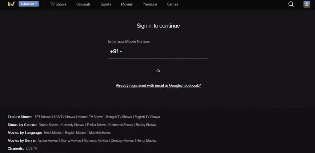 Sign in to Sonylive